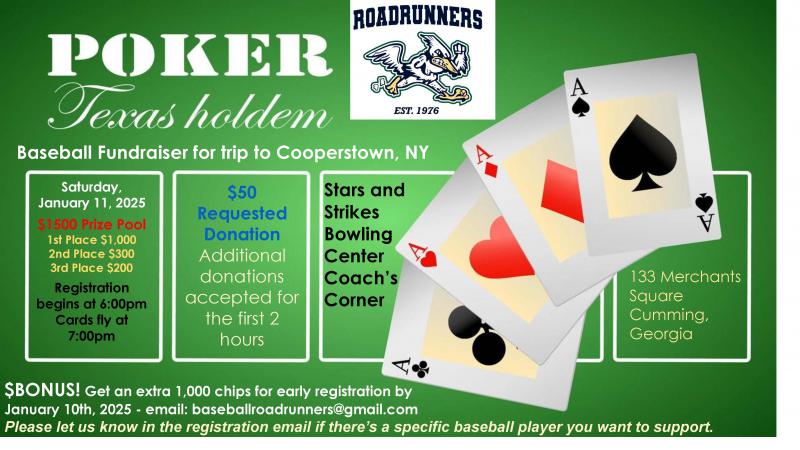 Roadrunners Baseball Fundraiser Tournament - Stars and Strikes at 5thstreetpoker.com